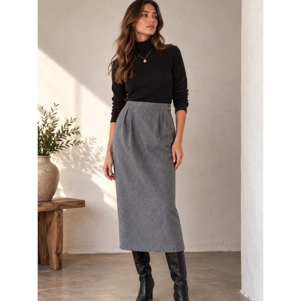 Vintage Pendleton Wool Midi Pencil Skirt Gray Quiet Luxury Old Money Preppy Sz 6